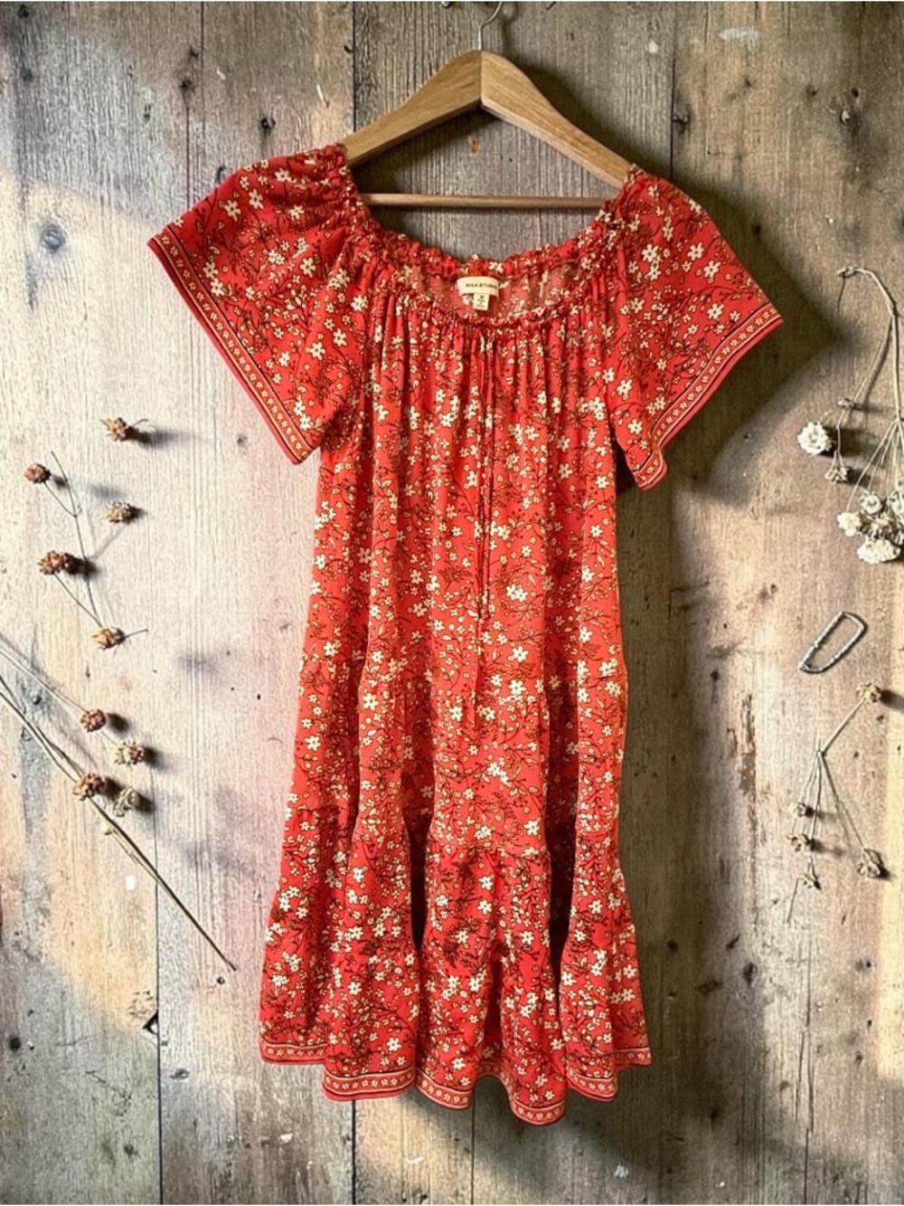 Max Studio Red Floral Smocked sundress
